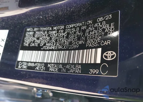 2024 Toyota Corolla Le from USA, damaged, VIN JTDB4MEE9RJ012289